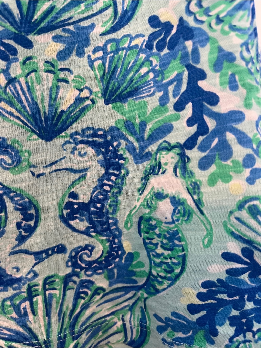 Lilly Pulitzer Blue & Green Seahorse and Mermaid Henley Tank - Picture 3 of 4